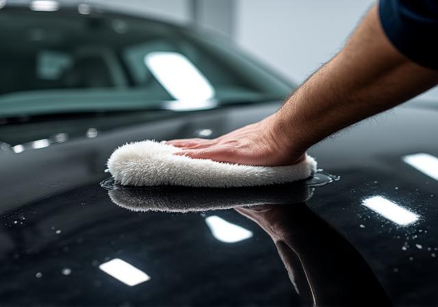 Ceramic coating application on a luxury black car